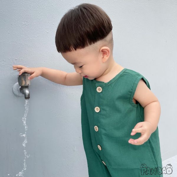 亞麻透氣單排扣連身褲 