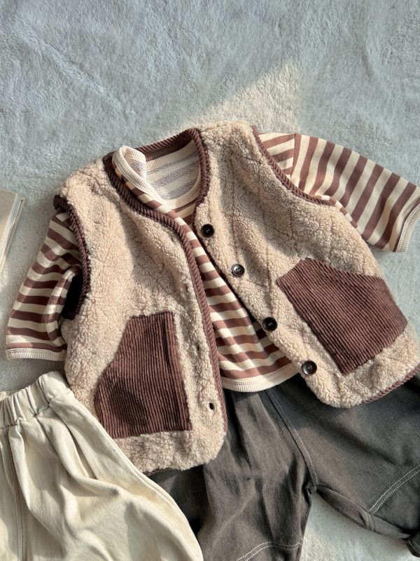 撞色毛絨保暖背心 