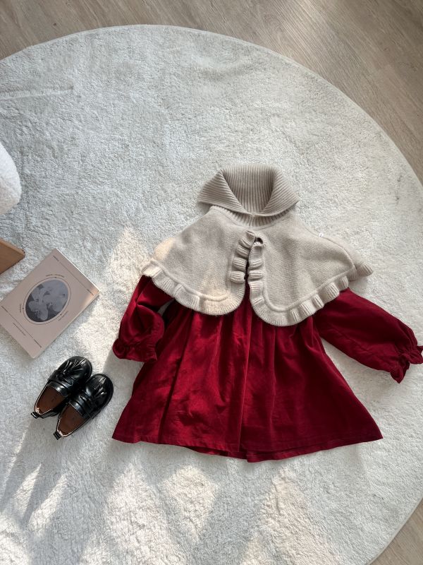 針織披肩內刷絨小公主洋裝 