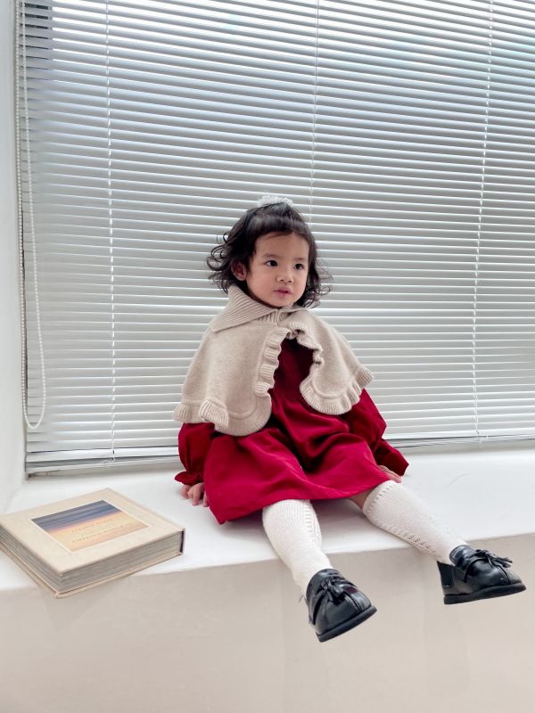 針織披肩內刷絨小公主洋裝 