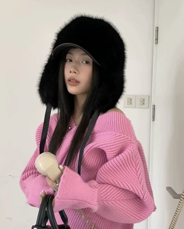 顯頭小毛毛一體鴨舌帽 