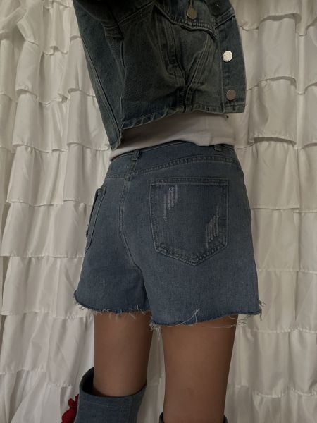 JO JO Denim shorts 復古毛邊牛仔褲