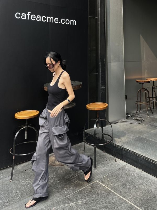 低腰百寶袋工裝褲 