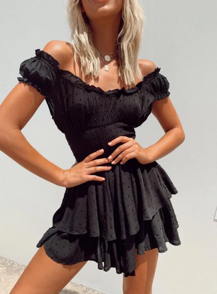 AUS BAE ROMPER BLACK 點點彈力褲裙洋裝