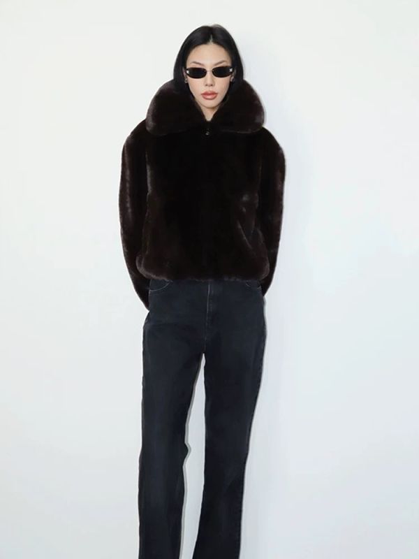 加厚高級皮草短外套（深咖） 