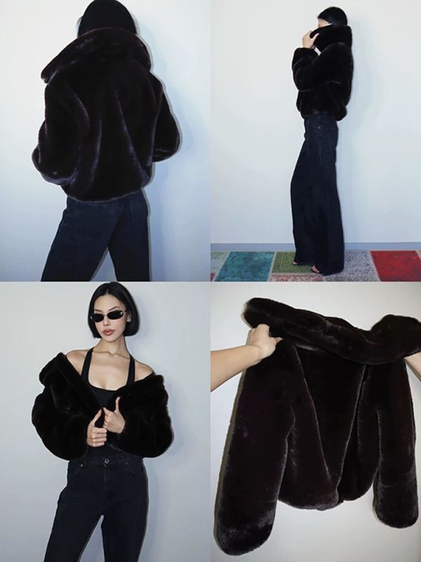 加厚高級皮草短外套（深咖） 