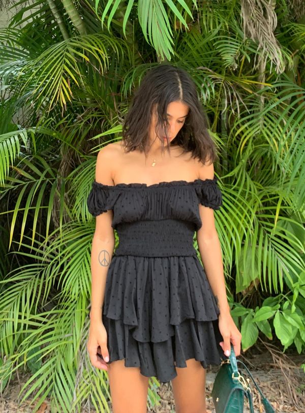 AUS BAE ROMPER BLACK 點點彈力褲裙洋裝