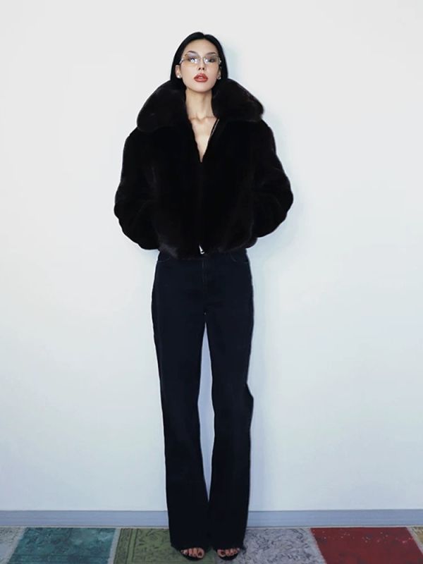 加厚高級皮草短外套（深咖） 