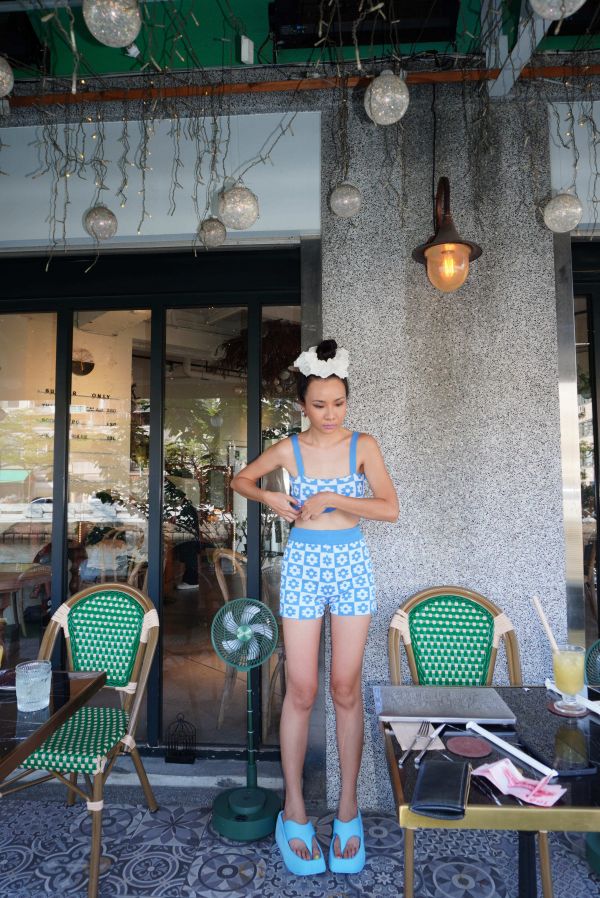 Women LOVELY Knitted 2 Piece Shorts Set Floral Print Crop❀✿❁ Women Y2K Knitted 2 Piece Shorts Set Floral Print Crop❀✿❁