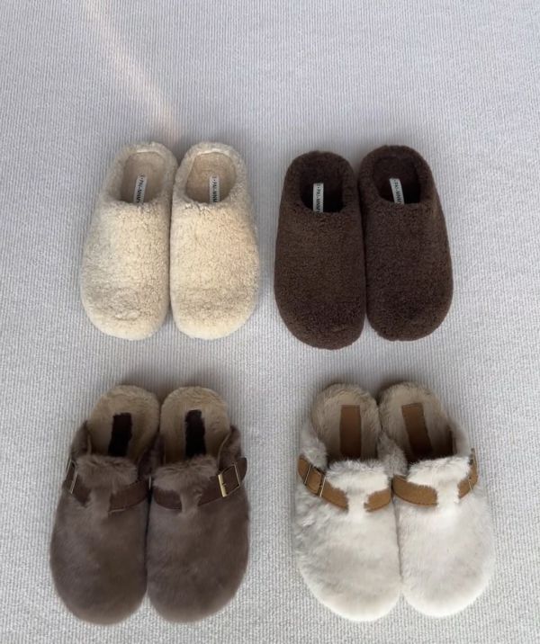 毛毛絨高級杏色慵懶拖 