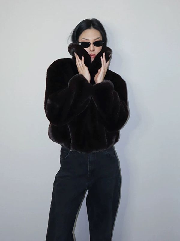 加厚高級皮草短外套（深咖） 