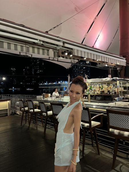 海洋 馬卡龍拼色蕾絲長洋裝