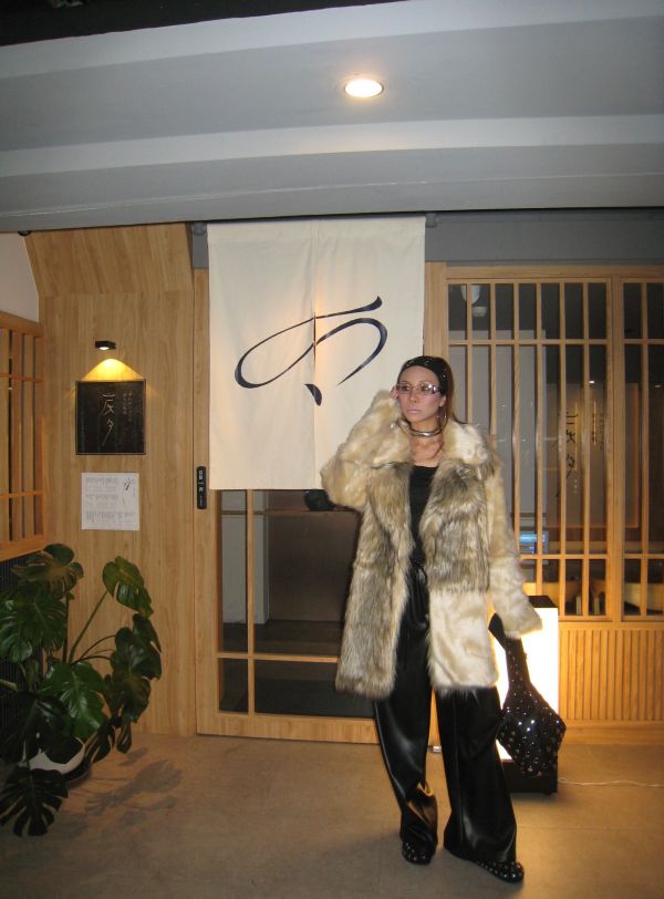 療癒杏色皮草拼接大衣 