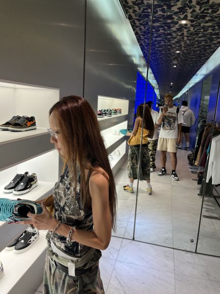 美式迷彩亮片上衣 亞麻背心短褲套裝