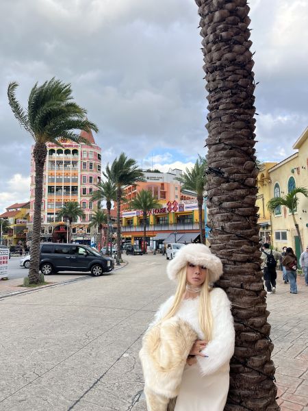 韓版斜肩水貂毛毛衣 