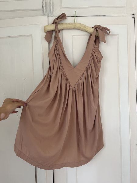 cinnamon pink DEEP V DRESS 肉桂粉深Ｖ蝴蝶結洋裝