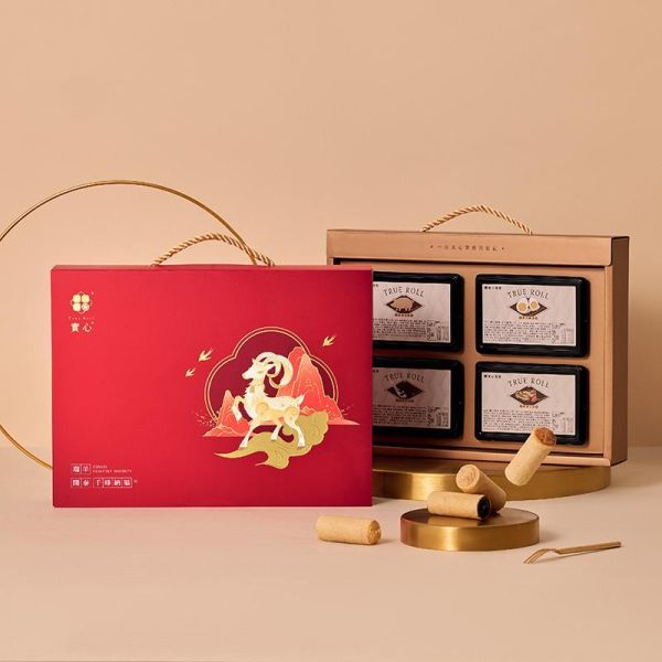 【過年禮盒】瑞羊開泰實心四入禮盒（實心蛋捲4入x4） 實心蛋捲,魔性蛋捲,台中伴手禮,蛋捲,中秋禮盒