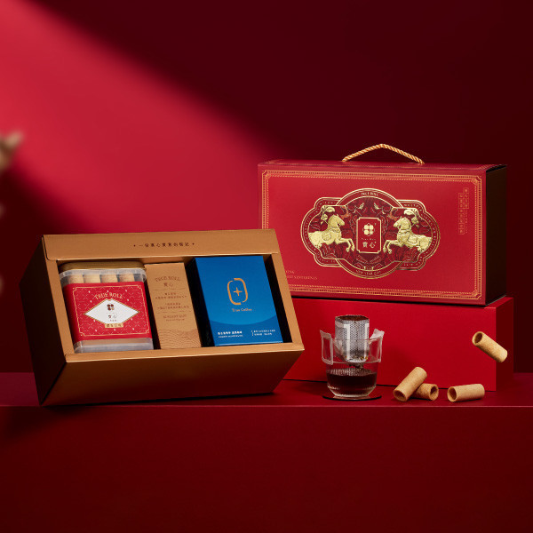 【過年禮盒】瑞駿咖啡禮盒（粹蛋捲32入x1+濾掛咖啡8入／盒） 