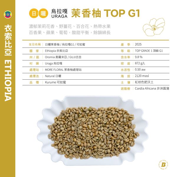 2025 日曬茉香柚 | 紅圈計畫  | 烏拉嘎 | TOP G1 | 可如蜜 咖啡生豆,衣索比亞,G1,日曬茉香柚,可如蜜茉香柚,烏拉嘎,茉香柚處理站,紅圈計畫