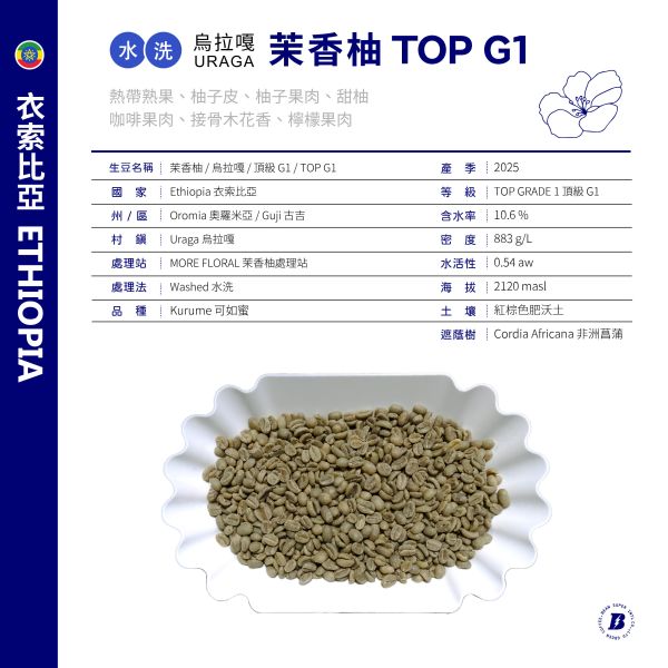 2025 水洗茉香柚 | 紅圈計畫 | 烏拉嘎 | TOP G1 | 可如蜜 咖啡生豆,衣索比亞,G1,水洗茉香柚 Washed,水洗,可如蜜茉香柚,烏拉嘎,茉香柚處理站,紅圈計畫
