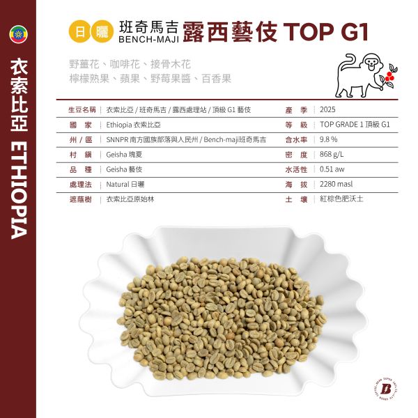 2025 日曬露西藝伎 | 衣索比亞 | 班奇馬吉 | 露西處理站 | 日曬 | 頂級G1藝伎 咖啡生豆,衣索比亞,班奇馬吉,露西處理站,日曬,頂級G1藝伎LUCY