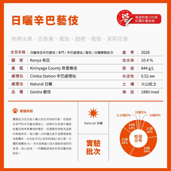 2026 肯亞 | 日曬辛巴藝伎 | 紅圈計畫 | 辛巴處理站 肯亞,多門,日曬,辛巴藝伎洗,咖啡生豆,藝伎