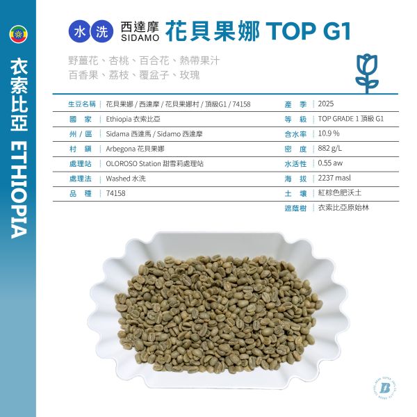 2025 水洗花貝果娜 | 紅圈計畫 | 水洗 | 西達摩 | 74158 | TOP G1 花貝果娜,Arbegona,西達摩,74158,咖啡生豆,紅圈計畫 ,2025