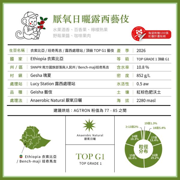 衣索比亞- 班奇馬吉露西處理站厭氧日曬頂級G1藝伎