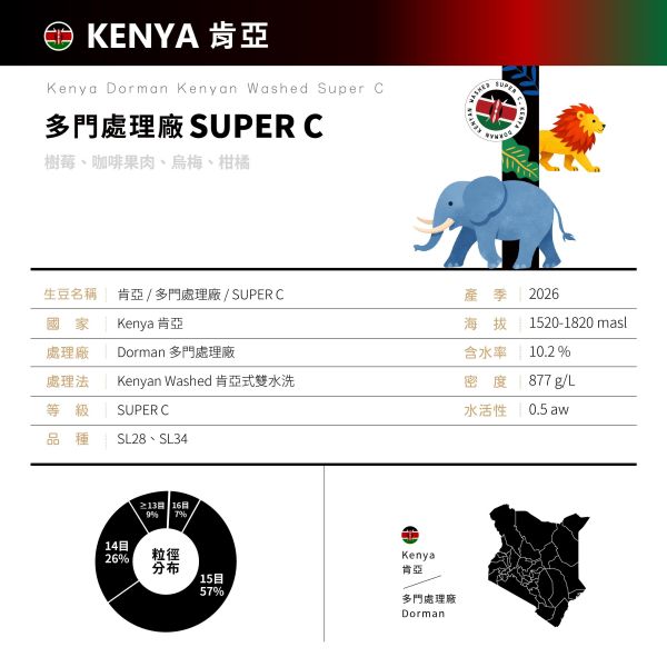 2026 肯亞 | 多門處理廠 | 紅圈計畫 | SUPER C 肯亞,多門處理廠,Dorman,肯亞式雙水洗,咖啡生豆,SL34,SL28