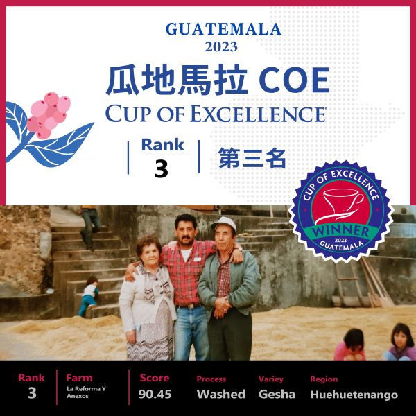 2023 COE 卓越杯 | 瓜地馬拉 | RANK 3 | 第三名 | 水洗 | 藝伎 咖啡生豆,瓜地馬拉,蜜處理,十二名,競標豆,COE,卓越杯 咖啡豆,衣索比亞