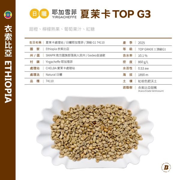 2025 日曬夏茉卡 | TOP G3 | 紅圈計畫 | 耶加雪菲 | 74110 | 日曬 | 頂級 G3 2025,咖啡生豆,衣索比亞,G3,耶加雪菲,YIRGACHEFFE,日曬74110,2023,紅圈計畫