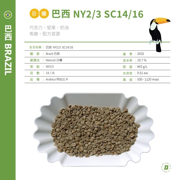 2025 巴西 NY2/3 SC14/16 日曬 巴西,日曬,咖啡生豆,咖啡豆,配方豆,商業豆