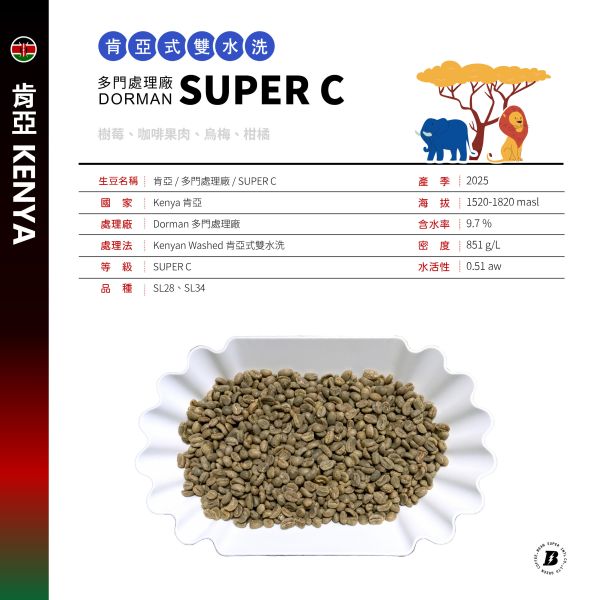 2025 肯亞 | 多門處理廠 | 紅圈計畫 | SUPER C 肯亞,多門處理廠,Dorman,肯亞式雙水洗,咖啡生豆,SL34,SL28