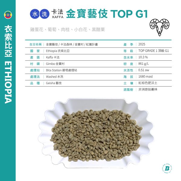 2025 水洗金寶藝伎 | 衣索比亞 | 卡法森林 | 金寶村 | 紅圈計畫 咖啡生豆,衣索比亞,金寶藝技,卡法森林,水洗,頂級G1藝伎