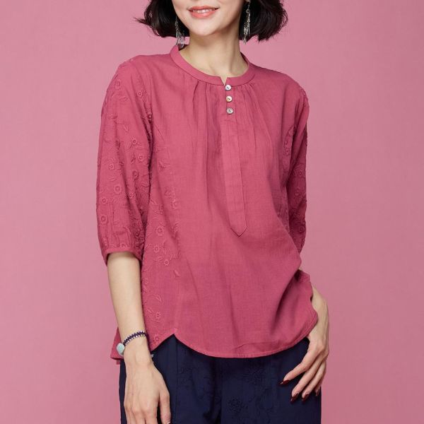刺繡前開襟上衣 