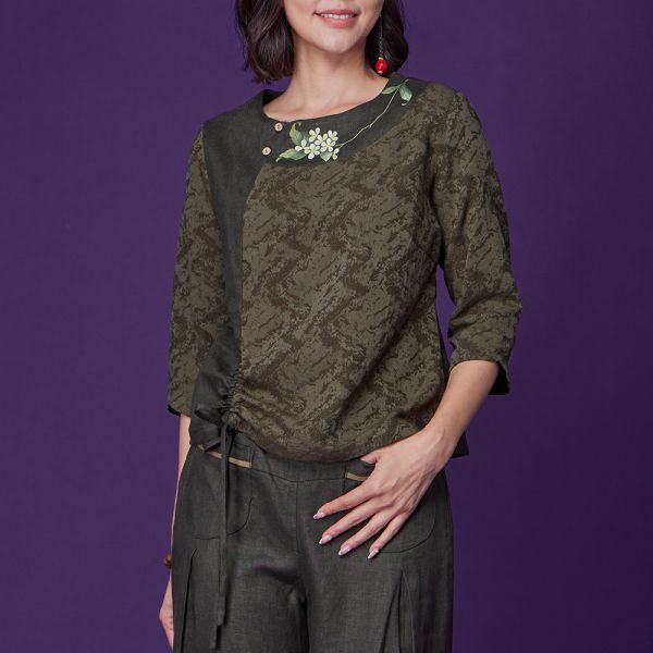 手繪緹花綁繩上衣 