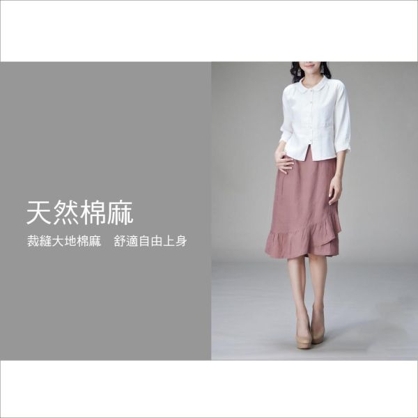 亞麻前開翻領上衣 