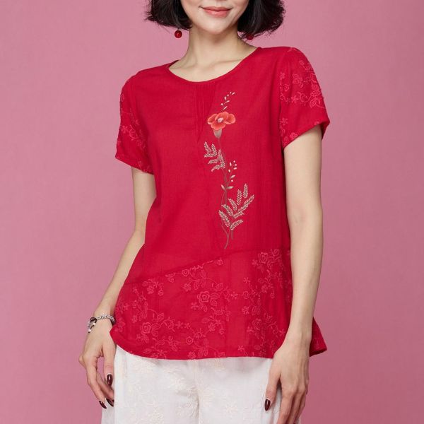 手繪刺繡顯瘦上衣 