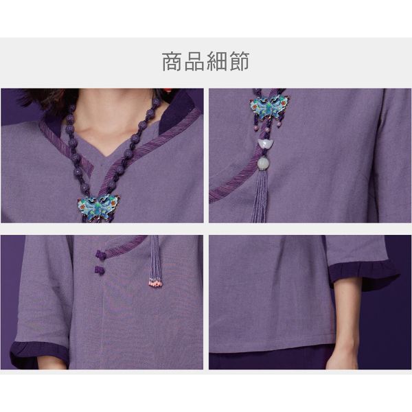 亞麻斜襟荷葉上衣 