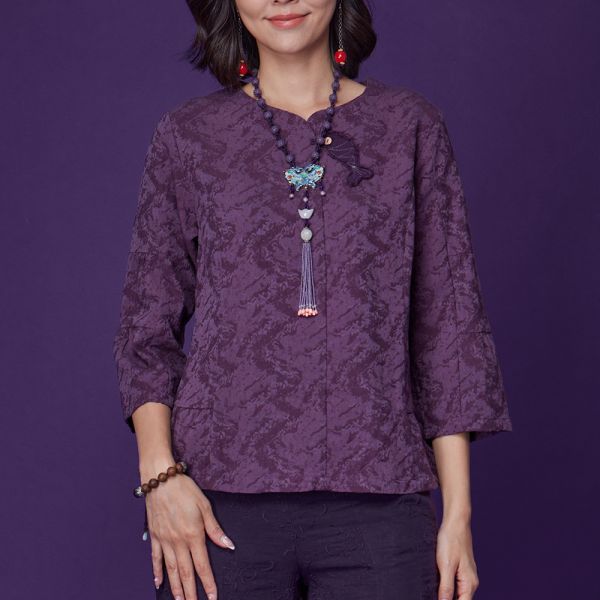 緹花有魚抽皺上衣 