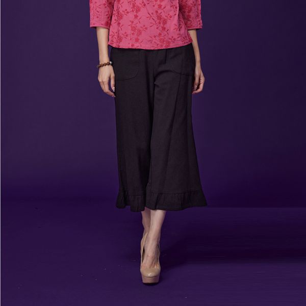 亞麻古布抽皺褲裙 