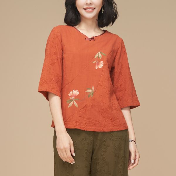 手繪刺繡顯瘦上衣 
