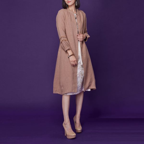 亞麻前開花苞長外套 