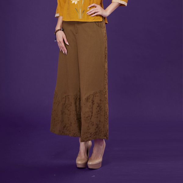 刺繡剪接寬褲裙 