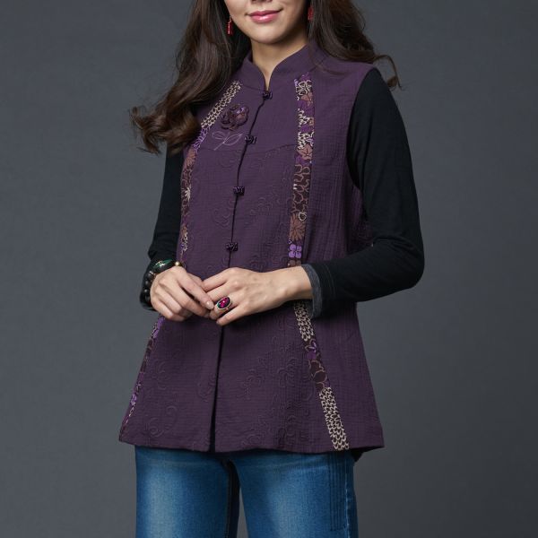 刺繡古布車花背心 