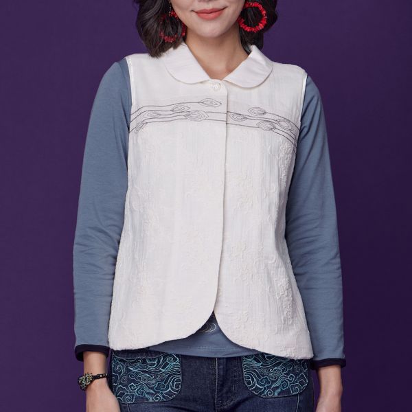 刺繡車花有裡背心 