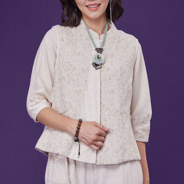 緹花雙層布背心 