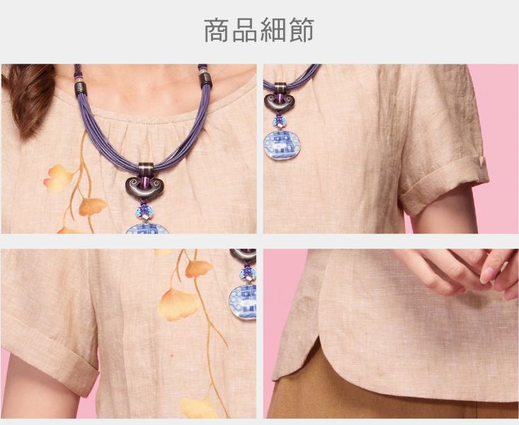 手繪亞麻剪接圓弧上衣 