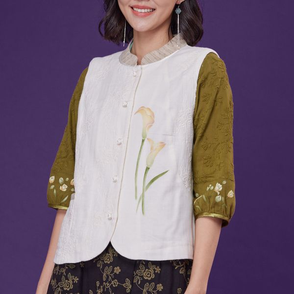 手繪刺繡古布背心 