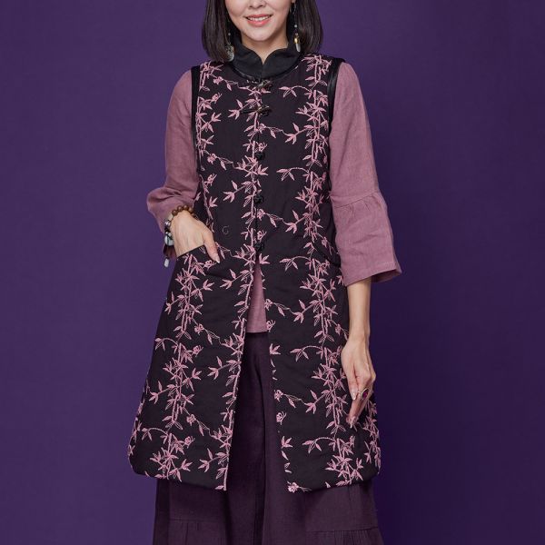 刺繡鋪棉顯瘦長背心 